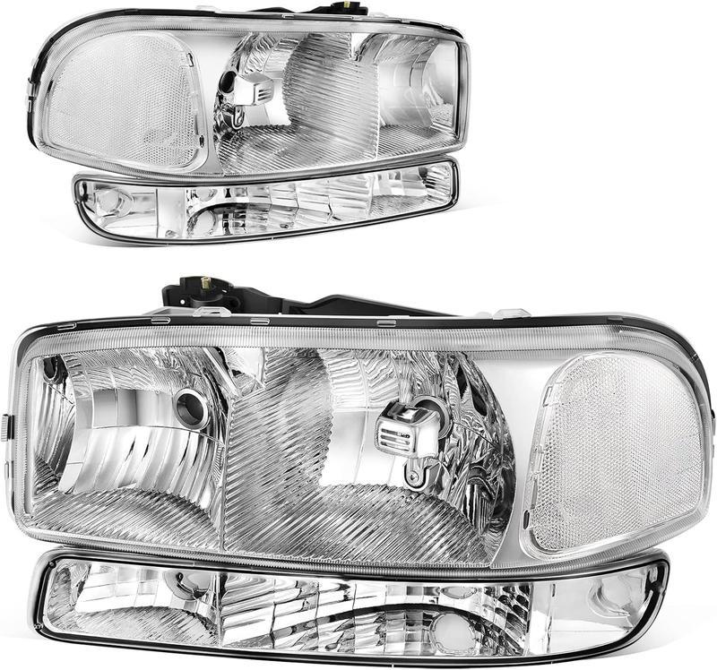 AUTOSAVER88 Headlight Assembly Compatible with 99-06 GMC Sierra 1500 2500/01-06 Sierra 1500HD 2500HD 3500/2007 Sierra 1500 1500HD 2500HD 3500 Classic / 00-06 GMC Yukon XL Headlamp Chrome Housing