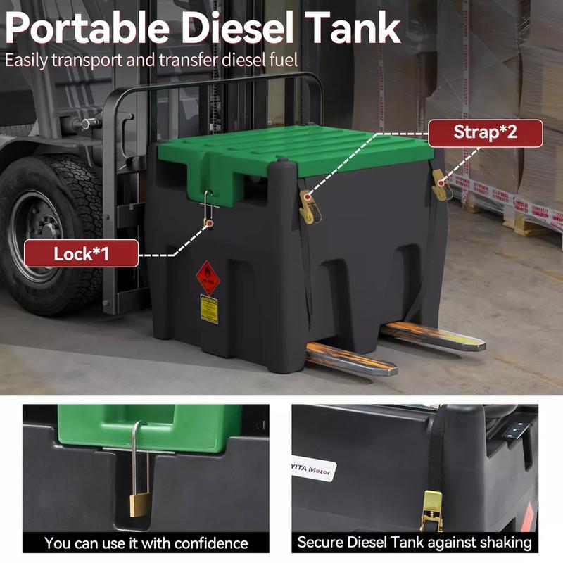 Diesel Fuel Tank 58 / 116 Gallon, 12V Electric Transfer Pump, 360°Swivel Connector, Auto Fueling Nozzle, Rubber Hose Heavy Duty Industrial