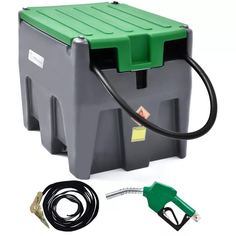 Diesel Fuel Tank 58 / 116 Gallon, 12V Electric Transfer Pump, 360°Swivel Connector, Auto Fueling Nozzle, Rubber Hose Heavy Duty Industrial